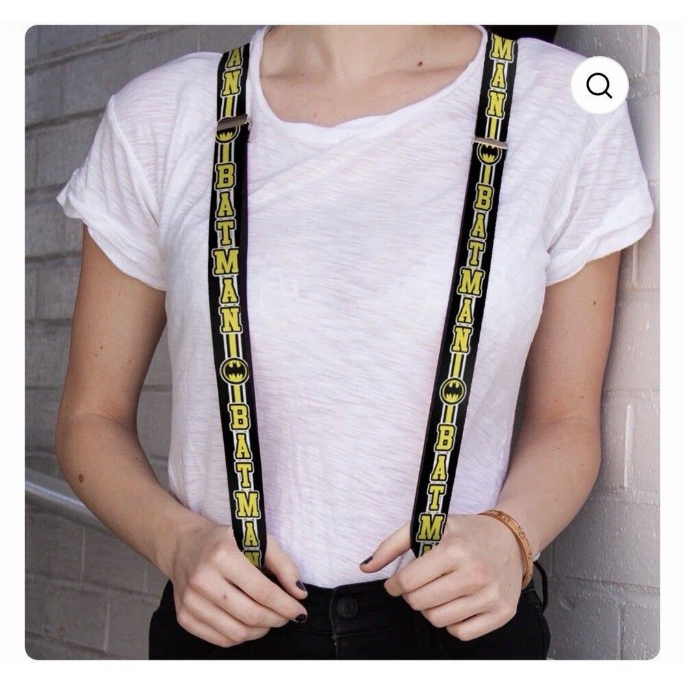 Batman Bat Signal Triple Stripe Suspenders 1.0" Black White Yellow Buckle-Down N